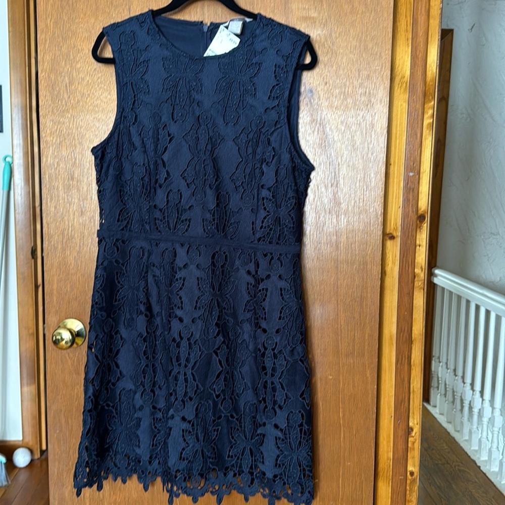H&M lace overlay dress navy blue NWT